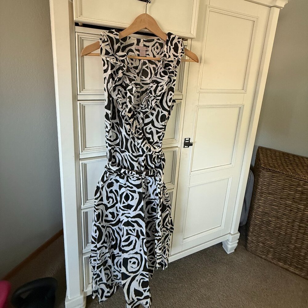 Pura Vida Cotton Wrap Dress Black White Print Classy Size 6